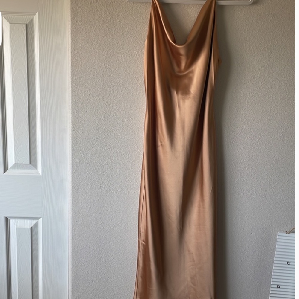 Oh Polly | Gold satin dress